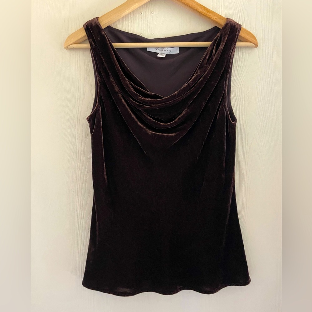 VINTAGE velvet brown cowl neck top